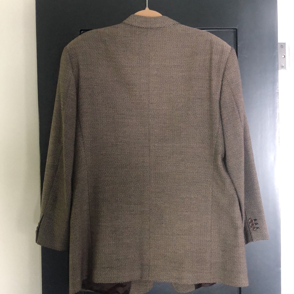 Men’s Sz 44R ARMANI COLLEZIONI Blazer Suit Jacket Chevron Pattern Taupe/ Brown - Picture 3 of 7